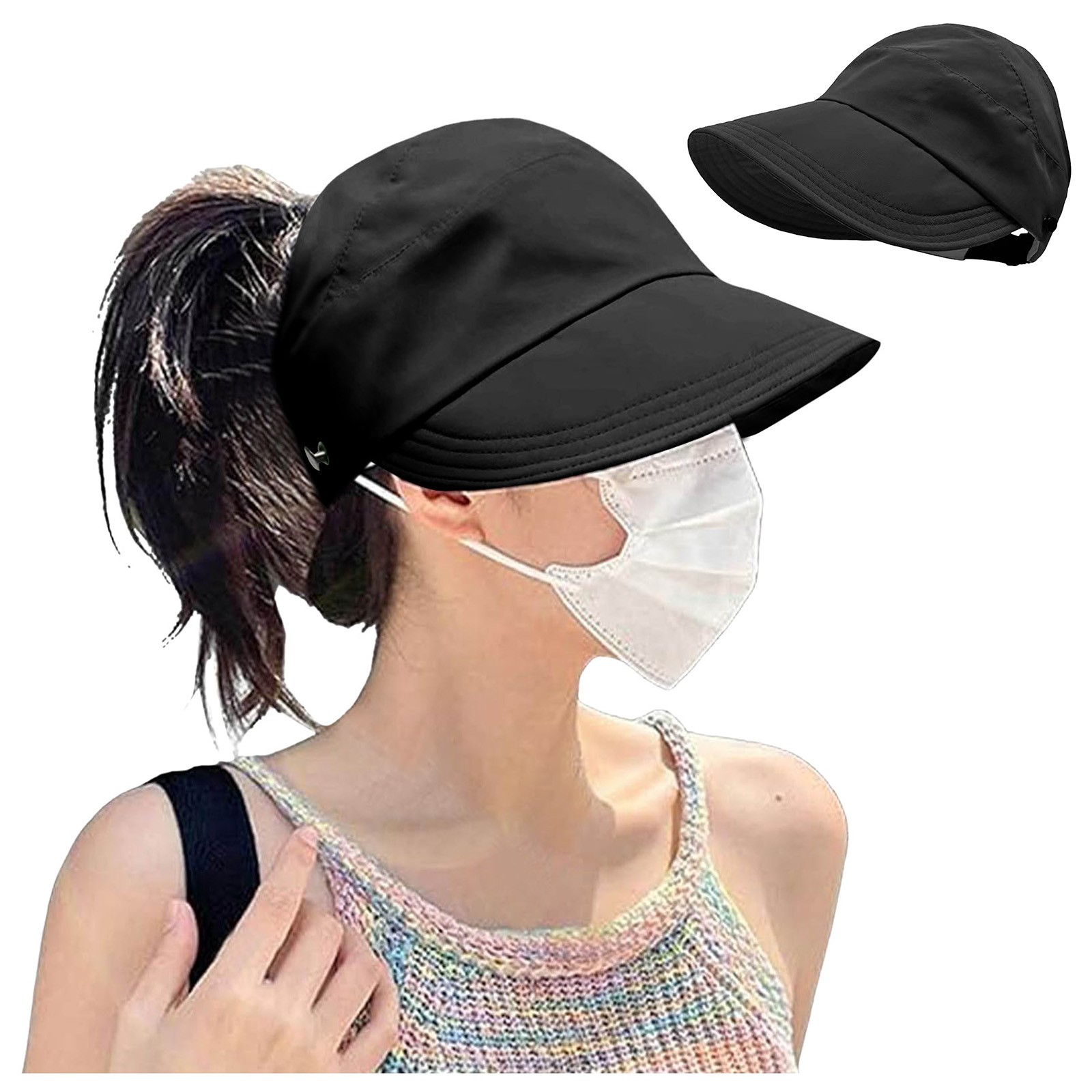 thumbnail image 2 of Sombrero de sol con lazo para mujer - Diseño sin copa, poliéster, protección UV, talla única (56-59 cm), 2 of 5